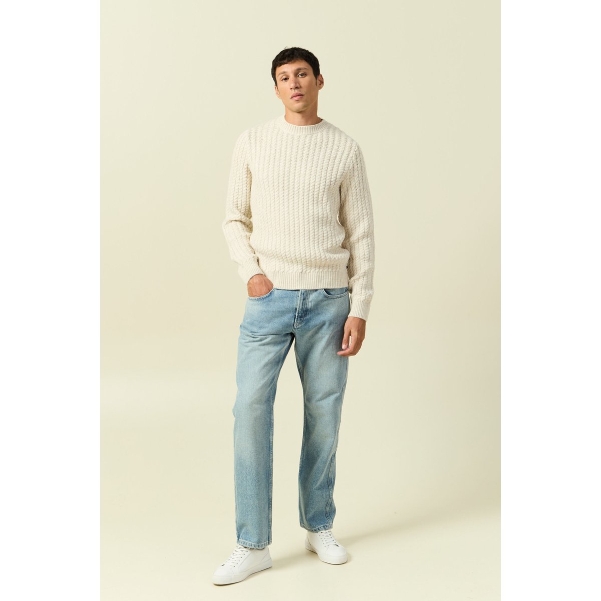 Pull col rond manches longues ecru, BONOBO