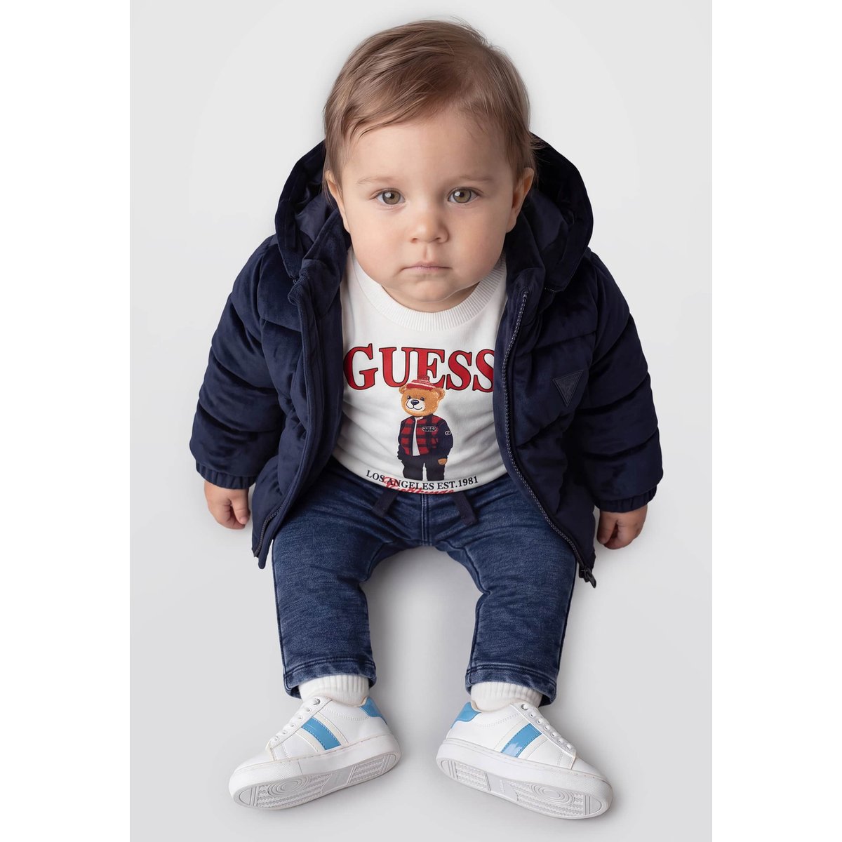Doudoune À Capuche En Velours bleu, GUESS KIDS