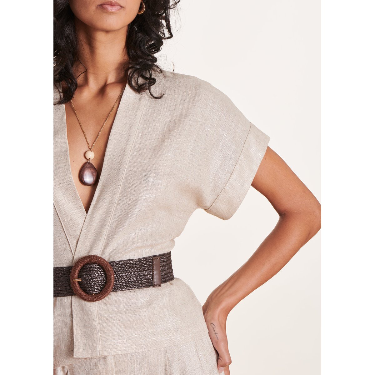 Veste kimono irisée en lin foiled greige, LA FEE MARABOUTEE