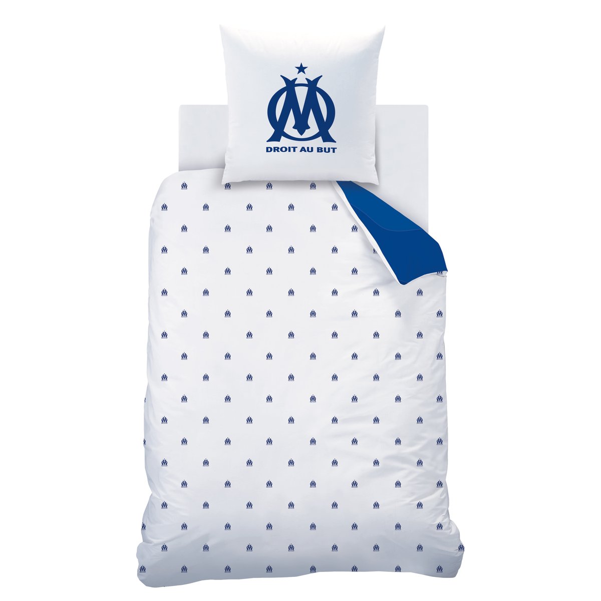 Parure de lit 100% Coton, OM ONDEBLUE bleu, OLYMPIQUE DE MARSEILLE