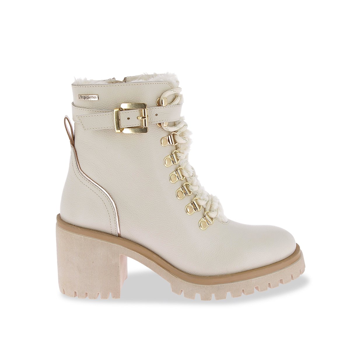 Bottines fourrées en cuir VALENTINA crème, LES TROPEZIENNES PAR M.BELARBI