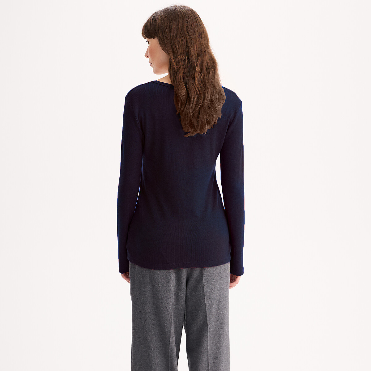 Long Sleeve Cardigan T-Shirt in Lyocell Blend navy blue, ANNE WEYBURN