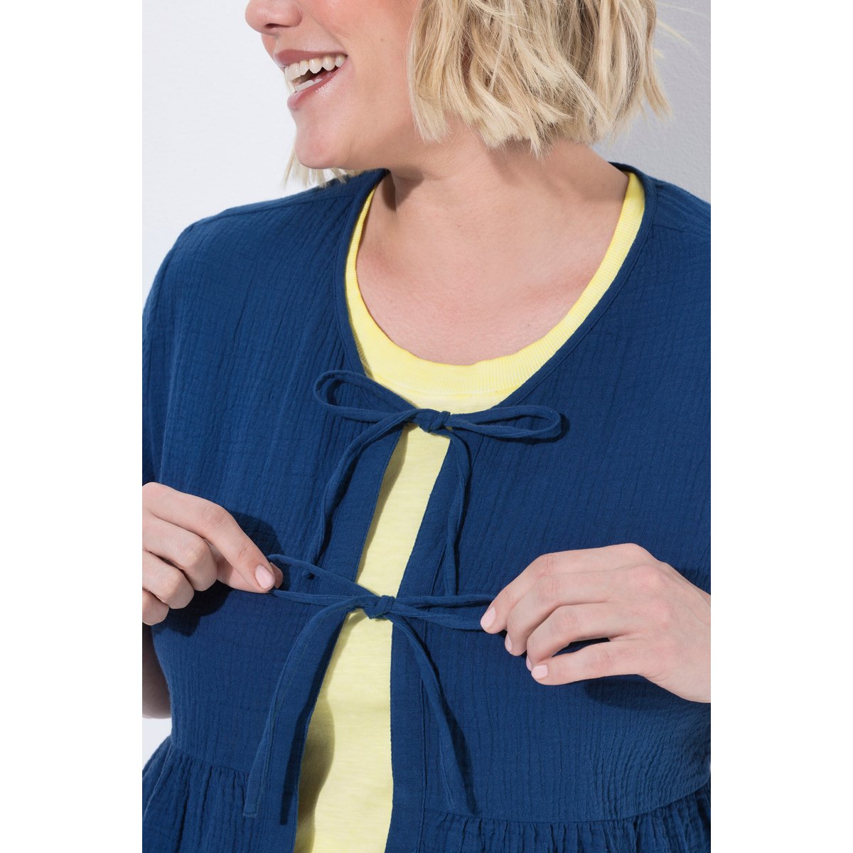 Blouse en mousseline bleu, ULLA POPKEN