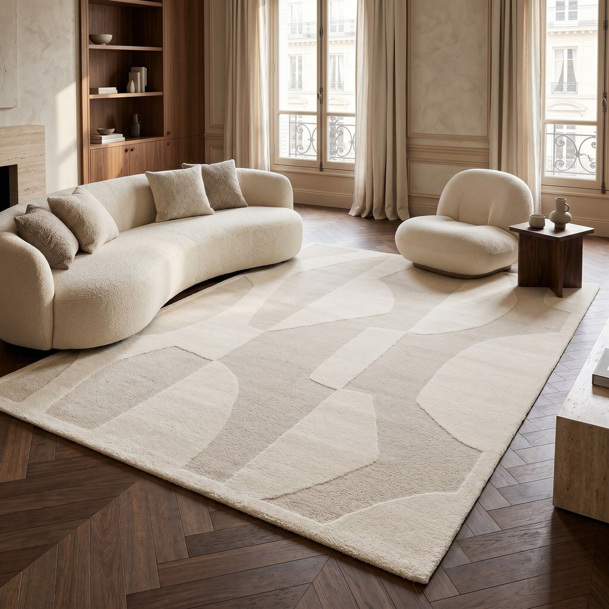 Tapis à reliefs doux géométrique  DESIGN DECO blanc, THE DECO FACTORY