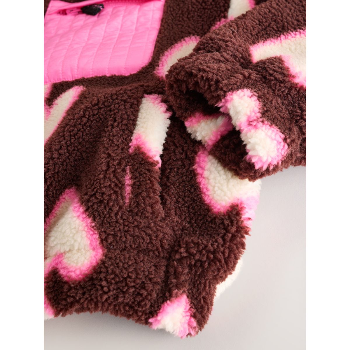 Veste à capuche zippée en peau lainée cœur marron/rose, NEXT