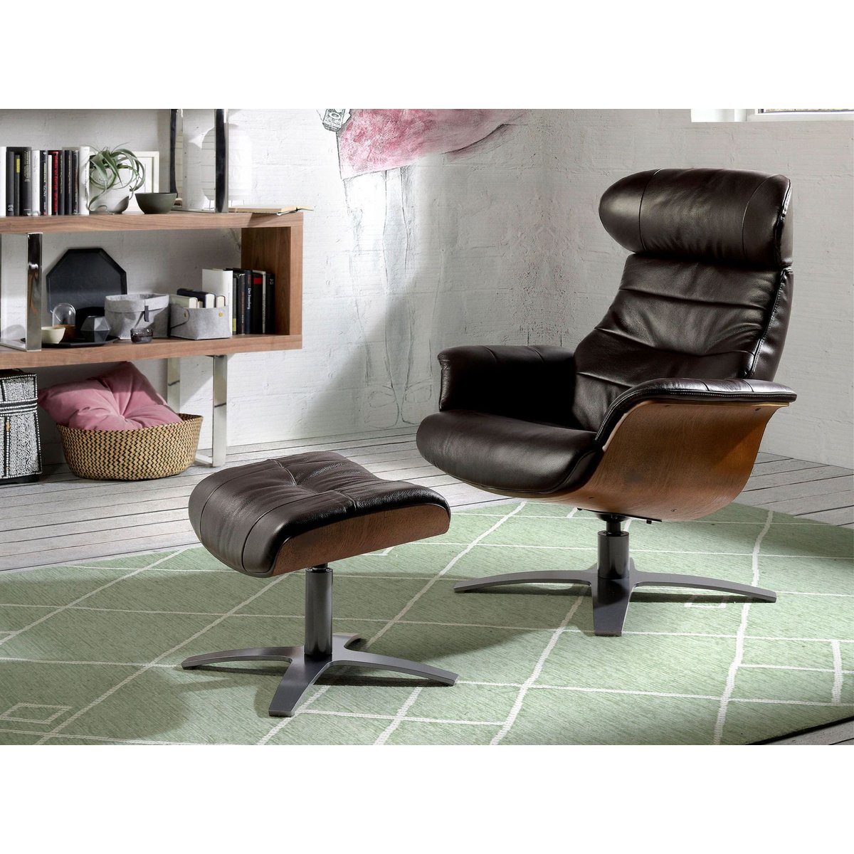 Fauteuil pivotant en cuir brun | gris anthracite, ANGEL CERDA