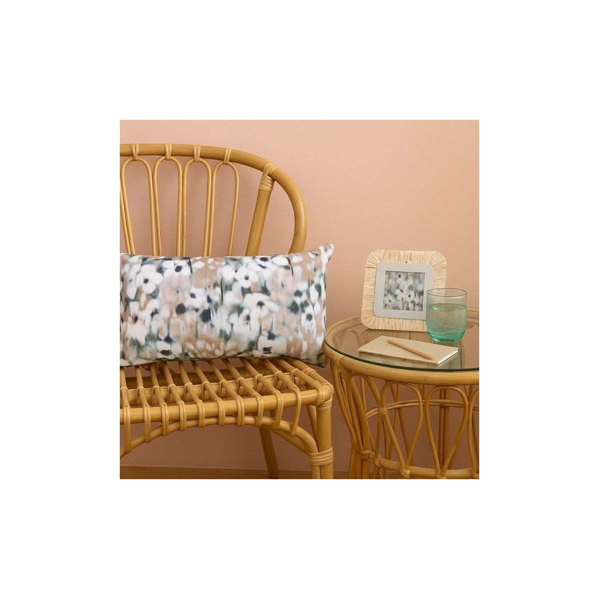 Cadre photo carré en raphia 18,5cm beige, ORNAMI