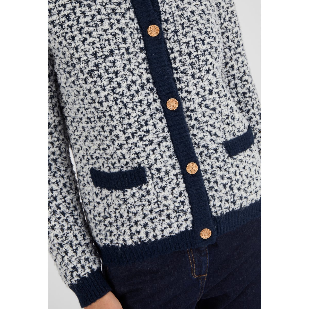 Cardigan maille jacquard bleu marine, DAMART