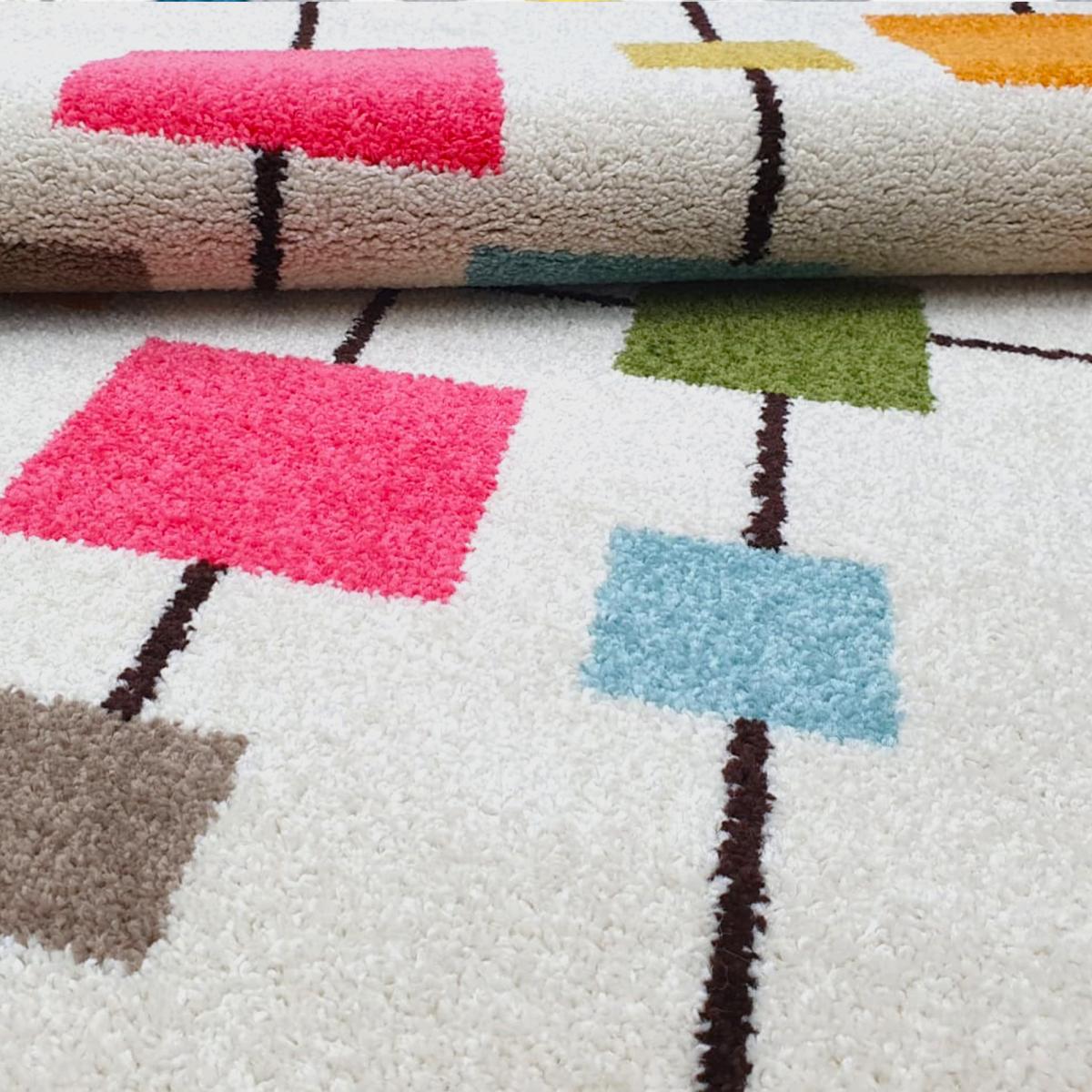 Tapis chambre tissé motif géométrique DOURTA crème, jaune, orange, multicolore, UN AMOUR DE TAPIS