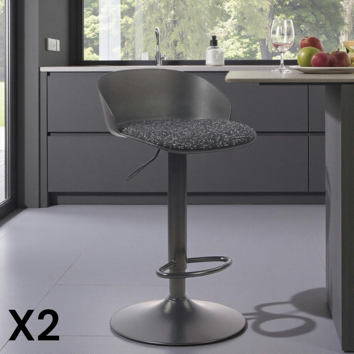 Tabouret de bar réglable, métal et tissu (lot de 2) LEEDS noir, PIER IMPORT