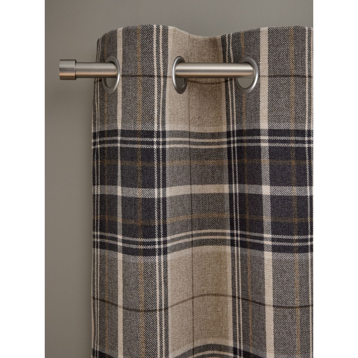 Rideaux doublés à carreaux brossés et œillets gris anthracite naturel, NEXT