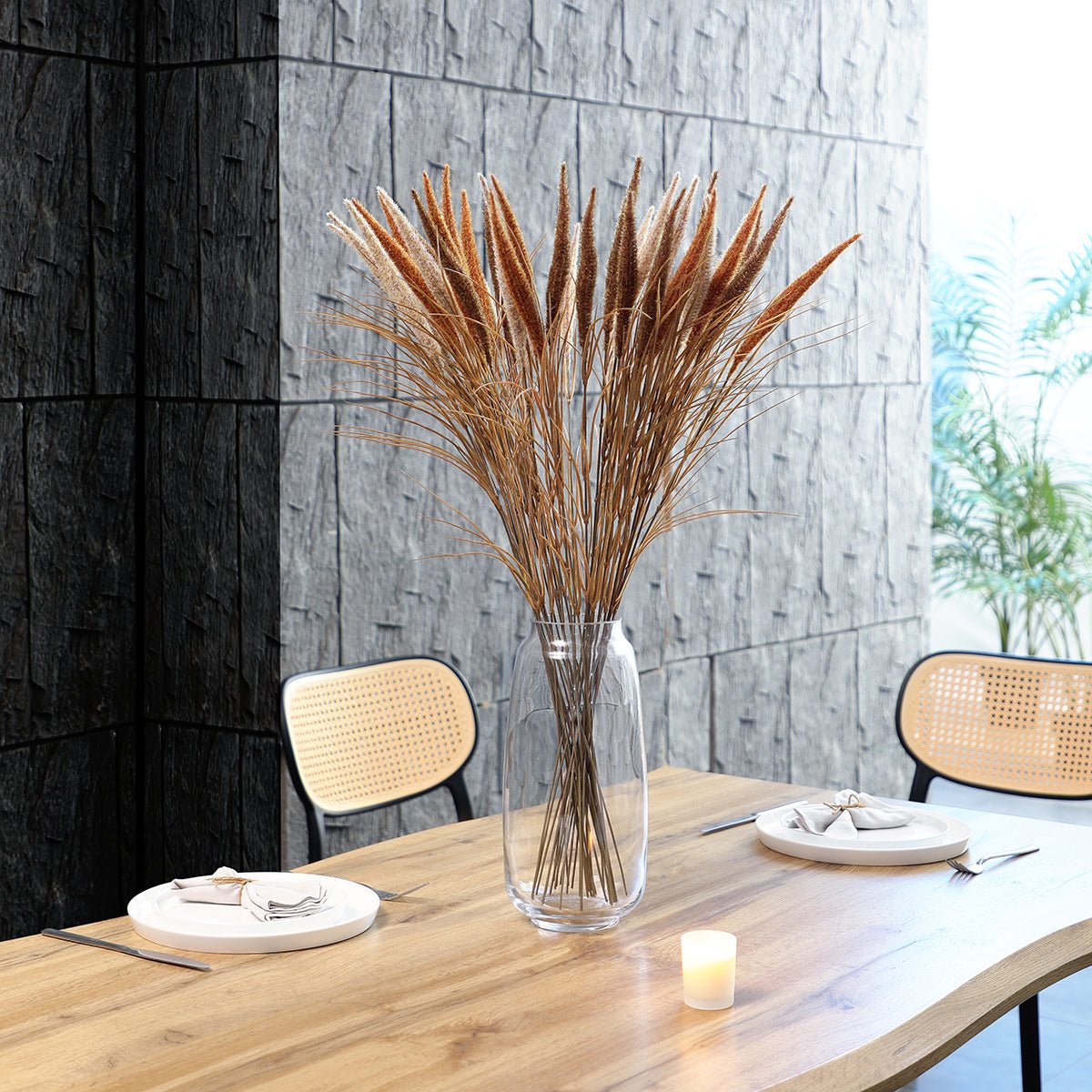 Bouquet de pampa 12 tiges artificielle H80 marron, SIA DECO