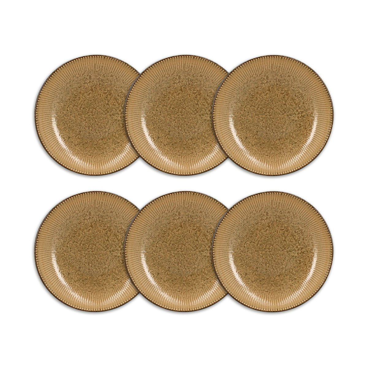 Lot de 6 assiettes creuses 22cm en porcelaine, LUNEA marron, OGO LIVING