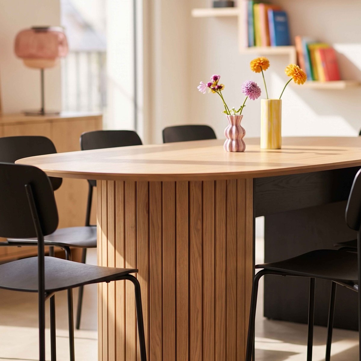 Table à manger avec plateau en mfd plaqué chêne 10 personnes, NAYA bois, OVIALA
