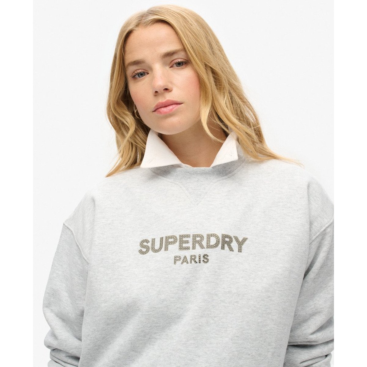 Sweat ras du cou ample Sport Luxe gris chiné cadet, SUPERDRY