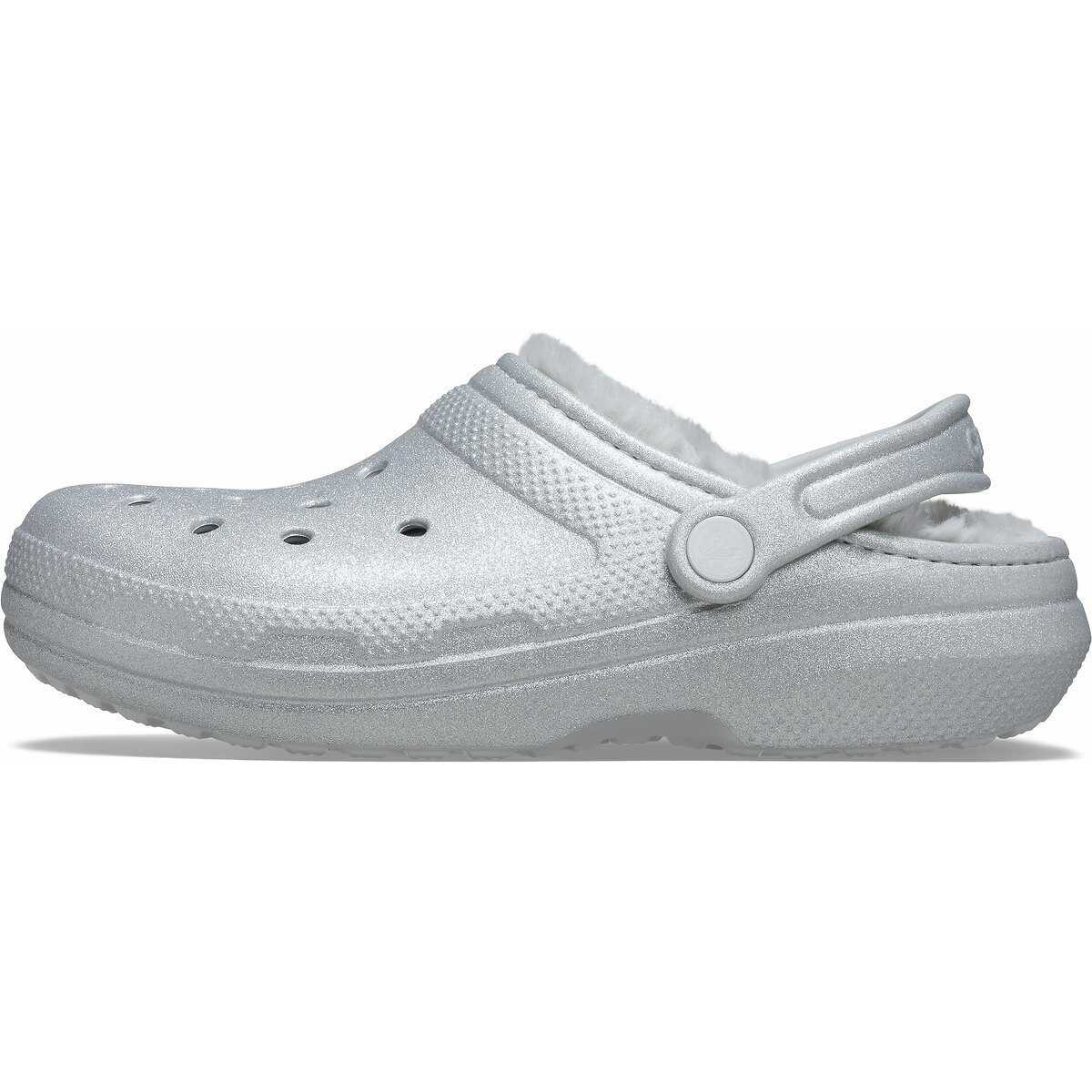 Classic Fuzz Glitter Faux Fur Lined Clogs shiny grey, CROCS