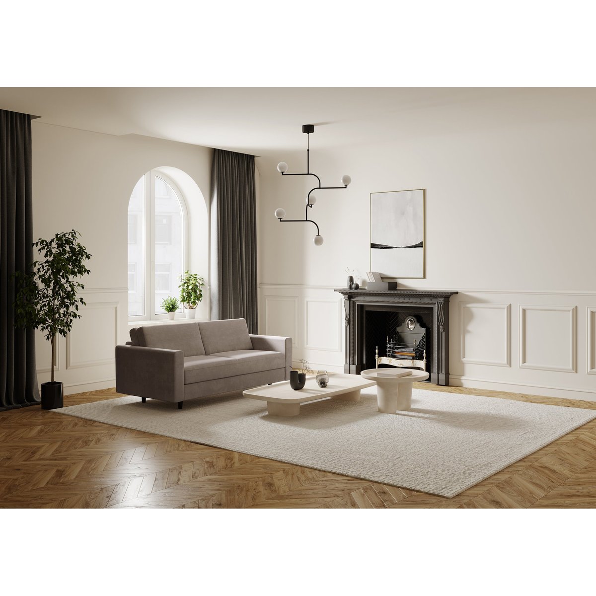 Canapé convertible express 3 places en velours Hailie Jade beige taupe, SIA HOME