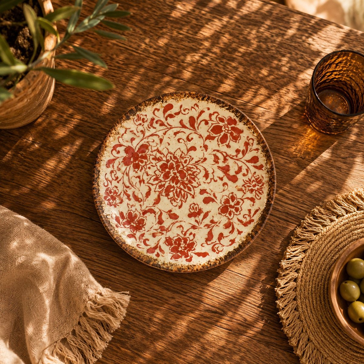 Lot de 6 assiettes à dessert 20cm en porcelaine, PALAZZO rouge, OGO LIVING