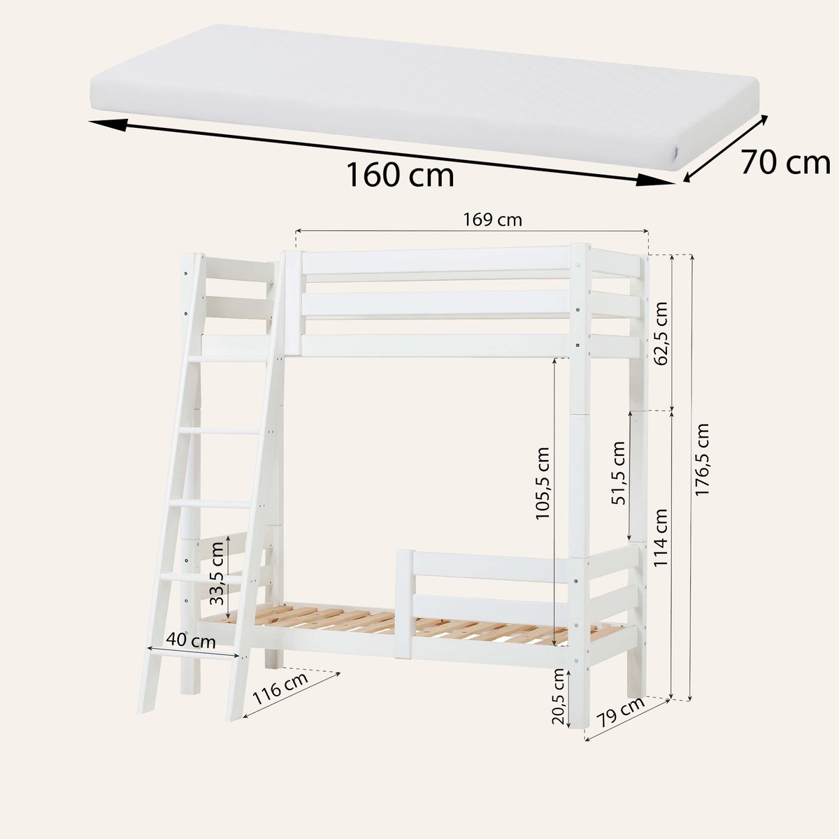 Lit Superposé pin massif ECO LUXURY blanc, HOPPEKIDS