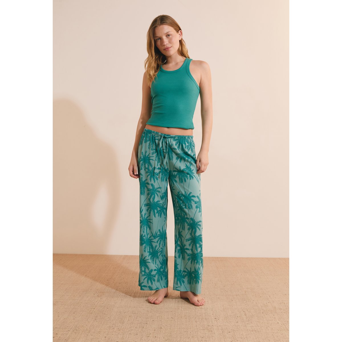 Pantalon de pyjama 7/8 à motifs SOLARIS vert, ETAM