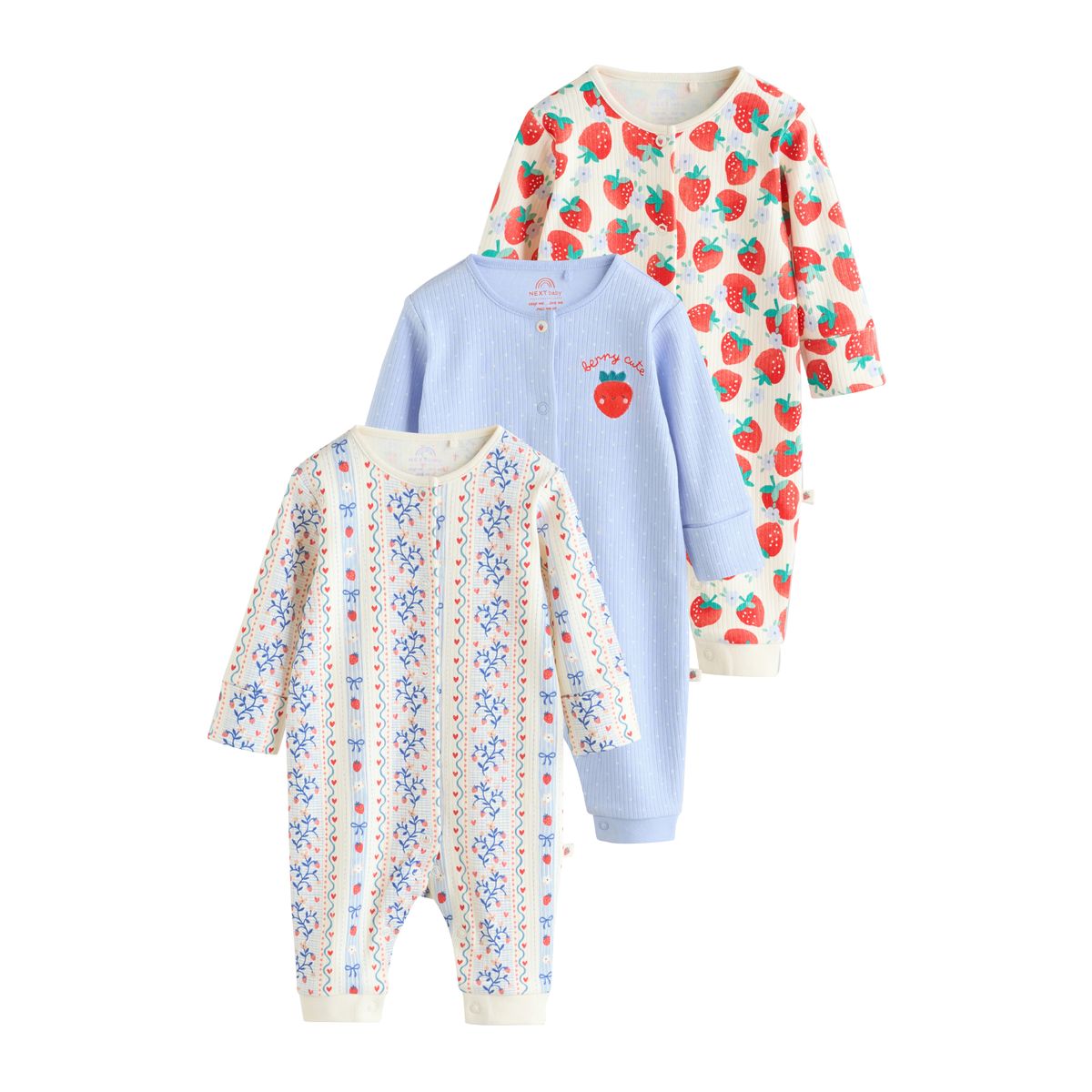 Dors-bien bébé à motif fraise, lot de 3 bleu, NEXT
