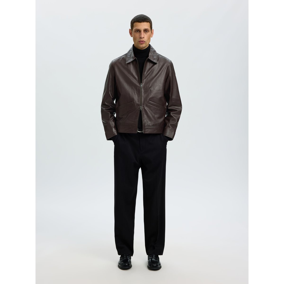 Veste En Cuir marron - demitasse1, SELECTED
