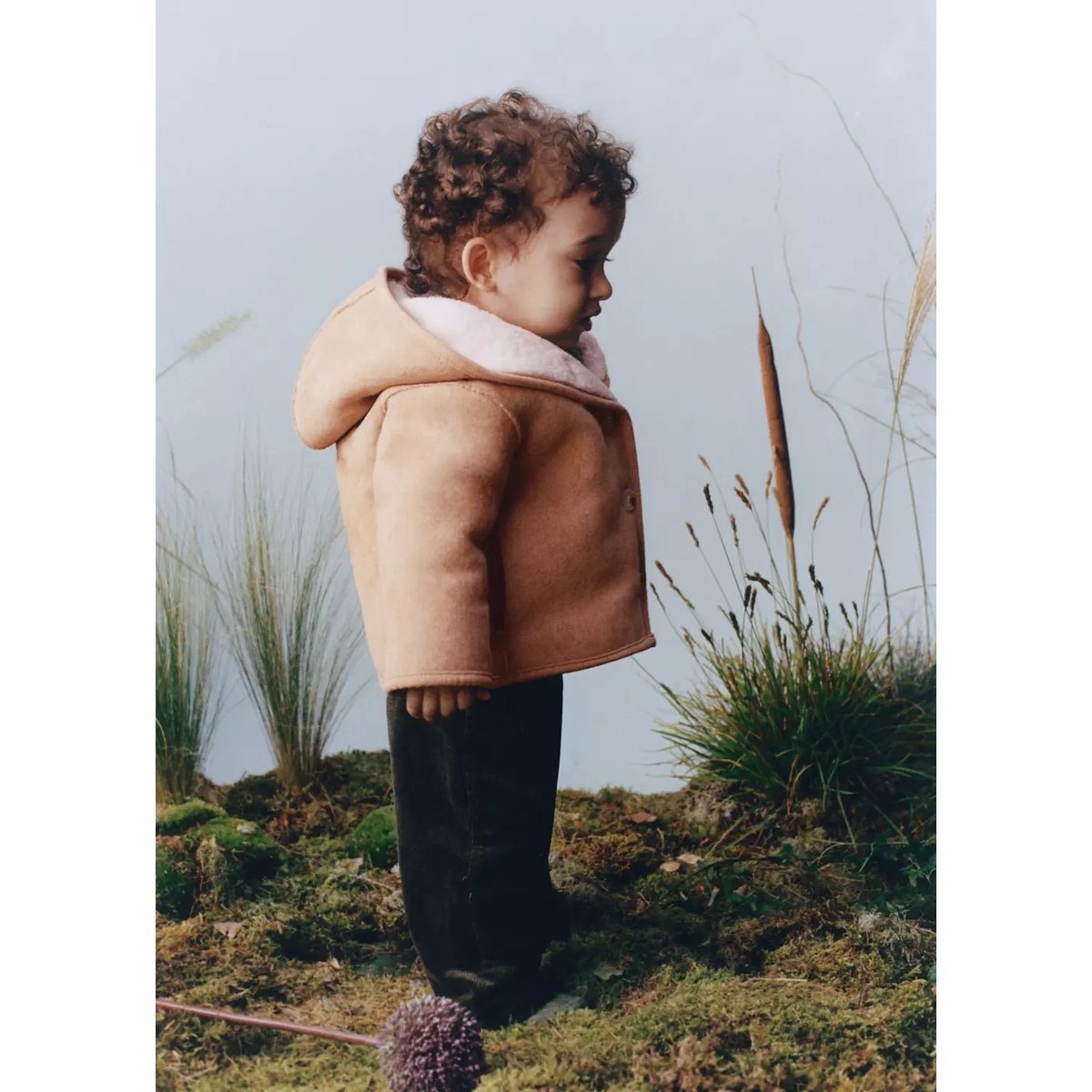 Manteau effet daim imitation mouton retourné marron moyen, MANGO BABY