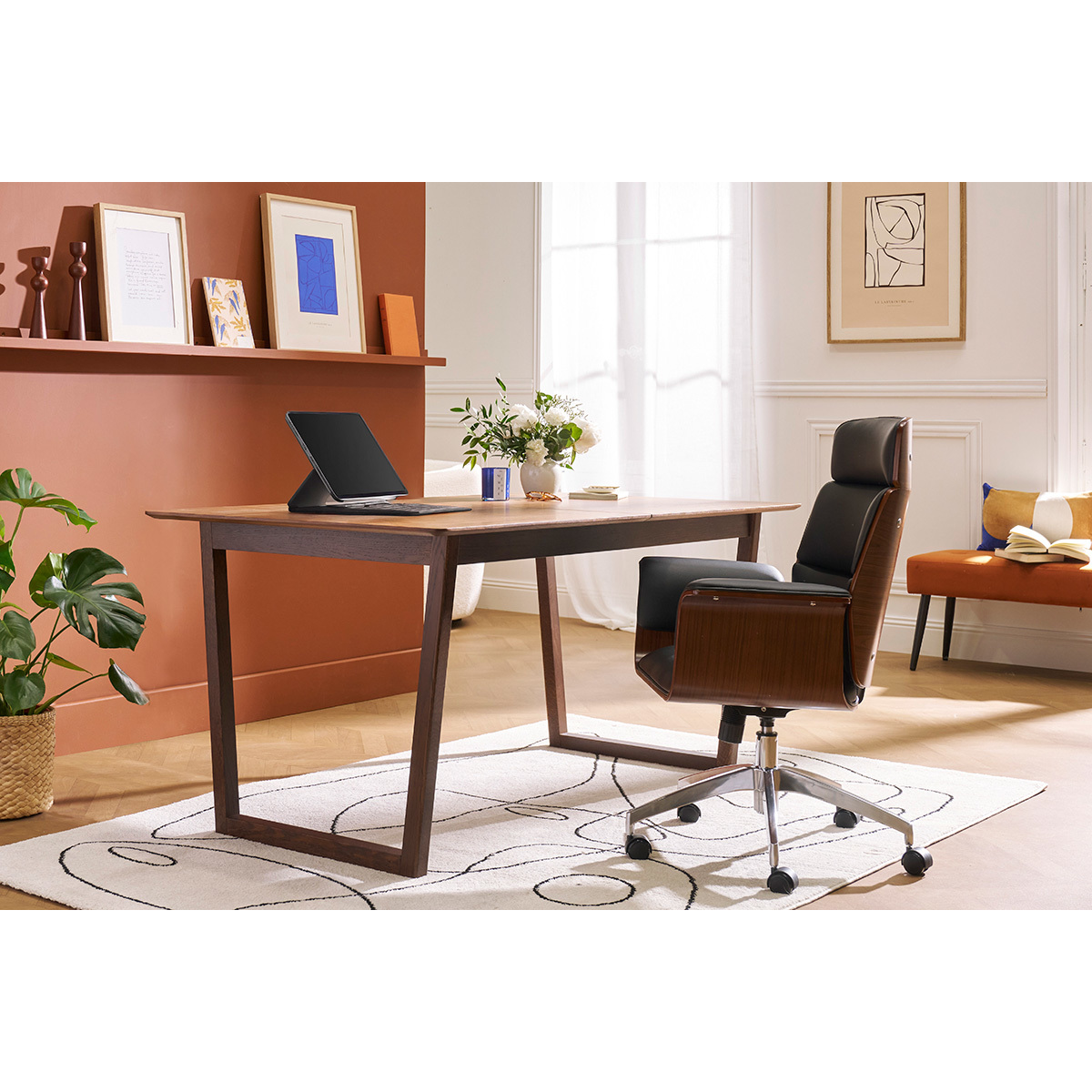 Table à manger scandinave extensible rectangulaire L160-240 cm LAHO noyer, MILIBOO