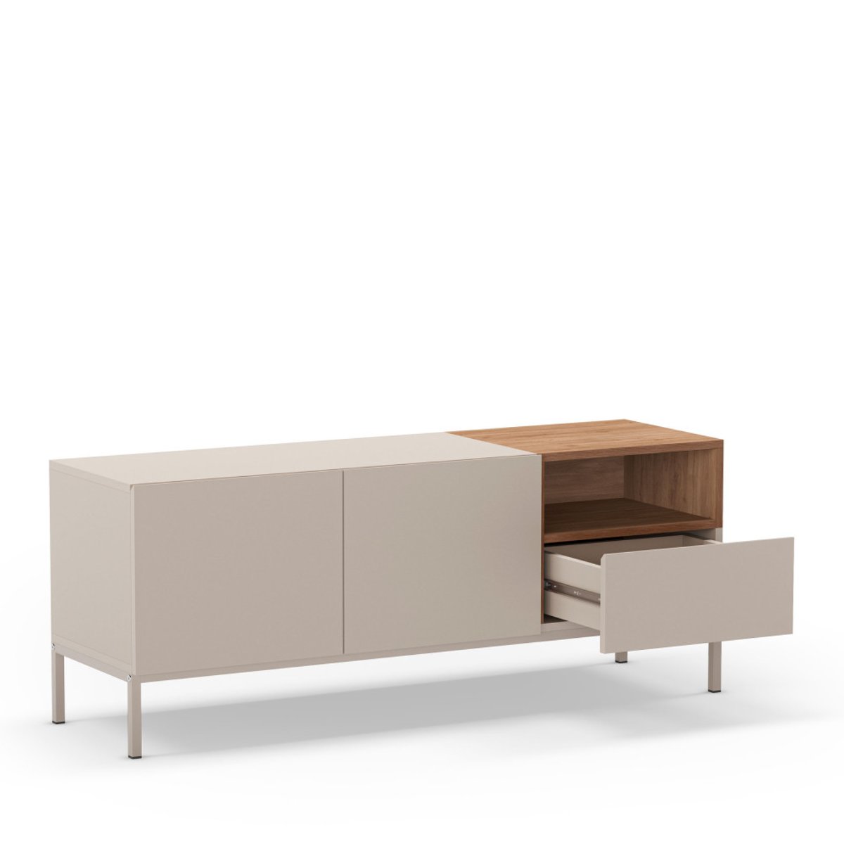 Meuble TV 2 portes 1 tiroir en bois et métal L140cm- QUENOR beige, DRAWER