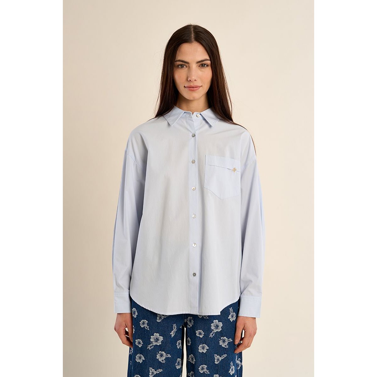 Chemise droite à trèfle brodé light blue, MOLLY BRACKEN