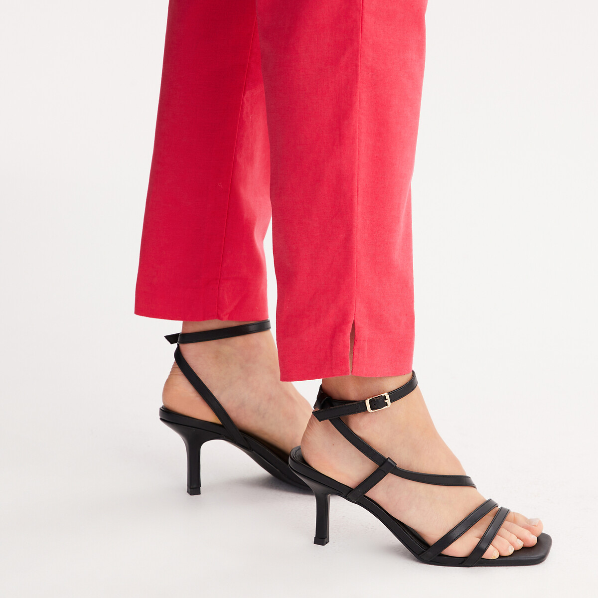 Straight Ankle Grazer Trousers in Linen/Cotton red orange, ANNE WEYBURN