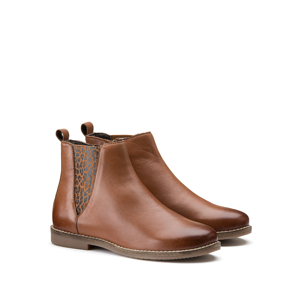 Bottines chelsea leer, elastisch, luipaardprint camel, LA REDOUTE COLLECTIONS