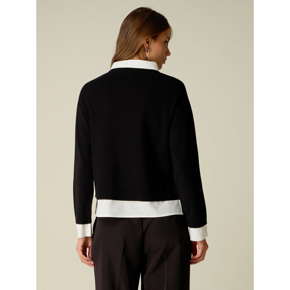 Pull avec col et poignets chemise noir, OLTRE