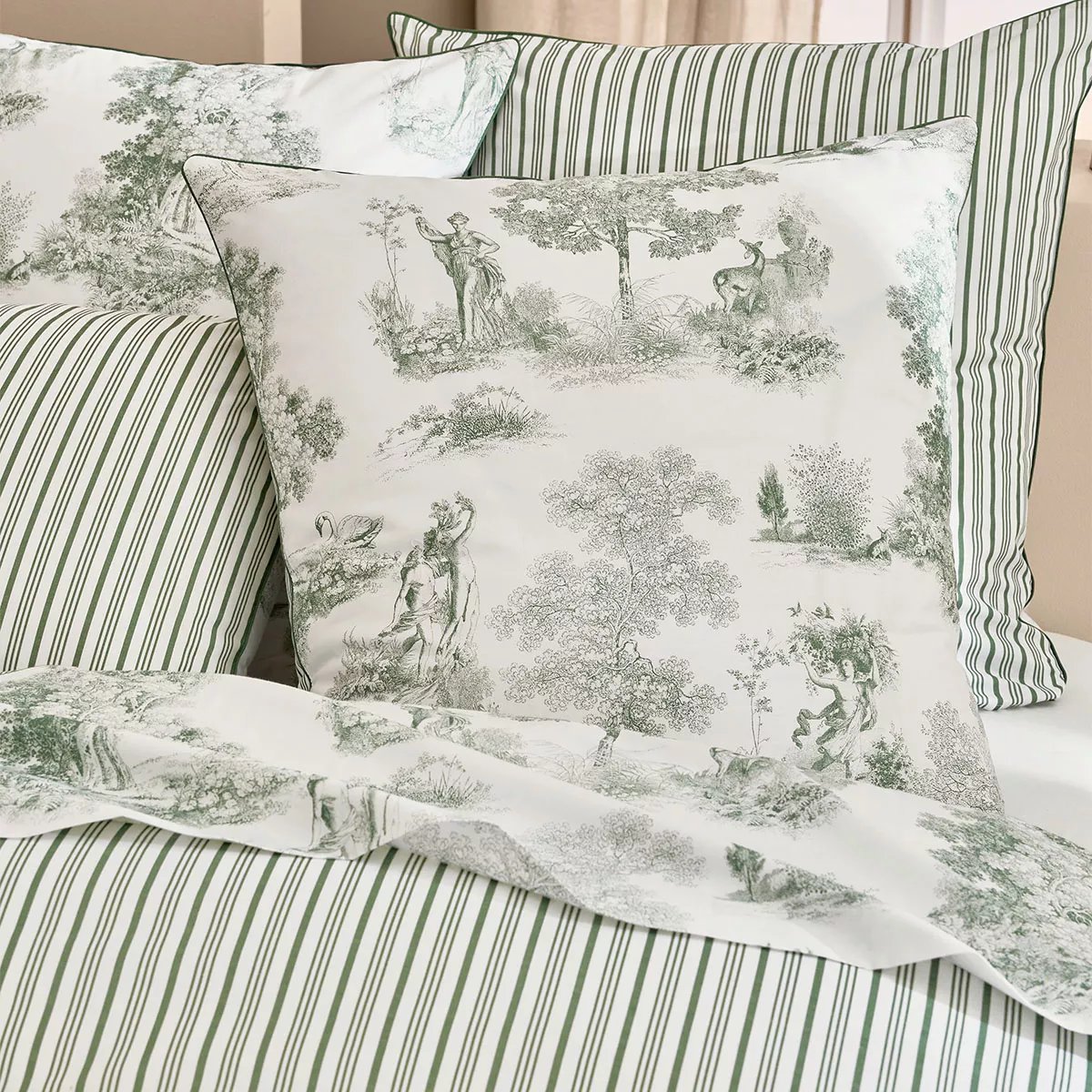 Taie d'oreiller percale de coton POESIE verde, GARNIER THIEBAUT