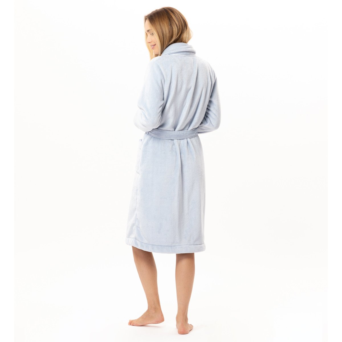 Robe de chambre boutonnée en peluche flanelle ESSENTIEL H51B bleu, LE CHAT