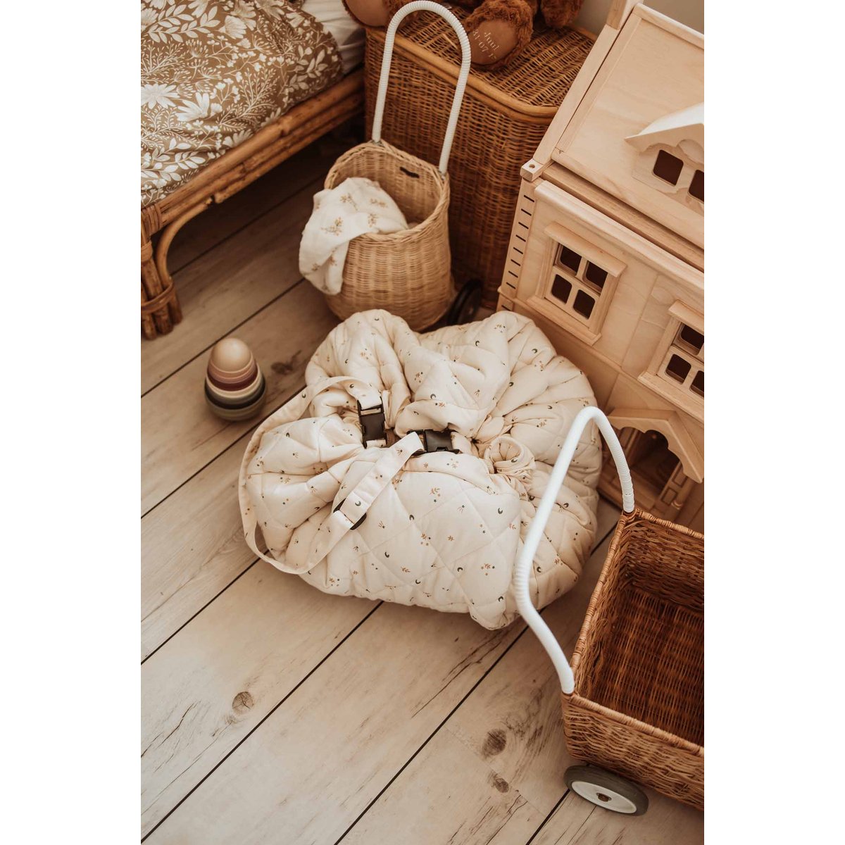 Tapis de jeu 2 en 1 Noomad Organic Soft ecru, bleu, noir, PLAY&GO