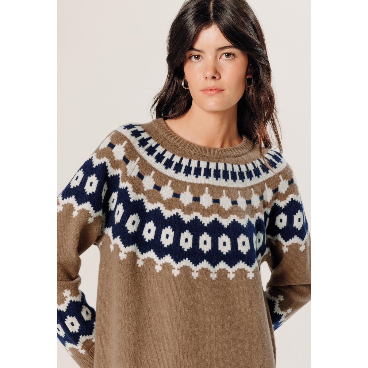 Pull jacquard en cachemire marron camel, RODIER