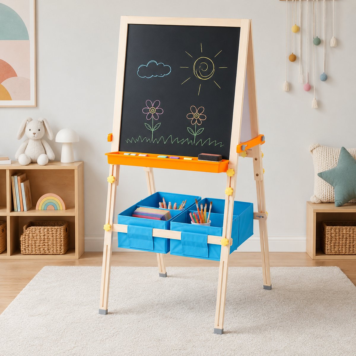 Tableau Évolutif Chevalet Enfant Bois bleu, TEAMSON KIDS