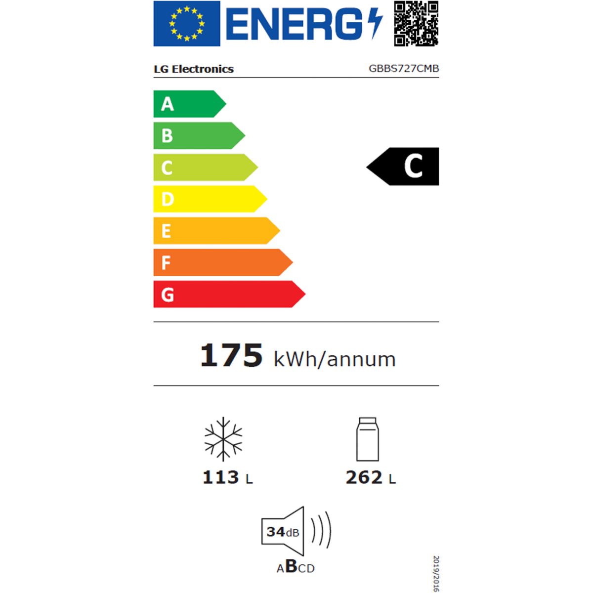 Réfrigérateur combiné GBBS727CMB couleur unique, LG