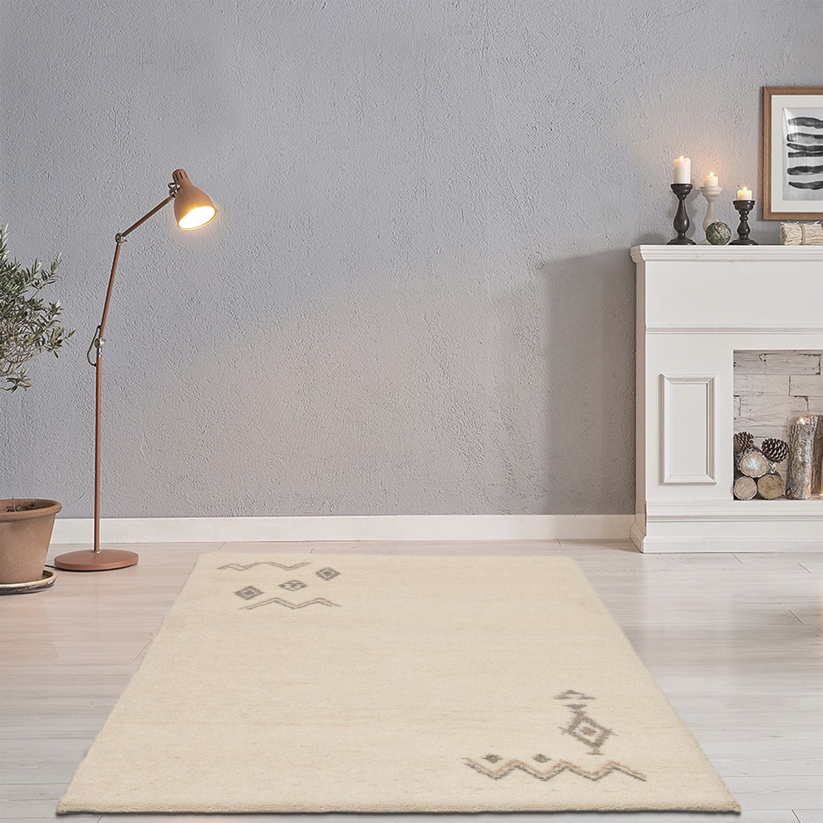 Tapis de salon berbère - HADJ blanc, THEKO