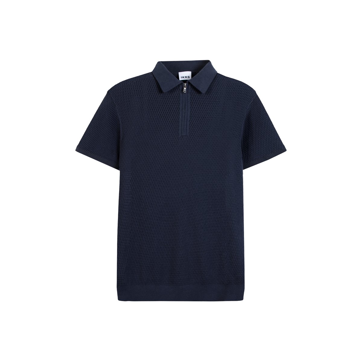 Polo tricot relief ajouré bleu marine, IKKS