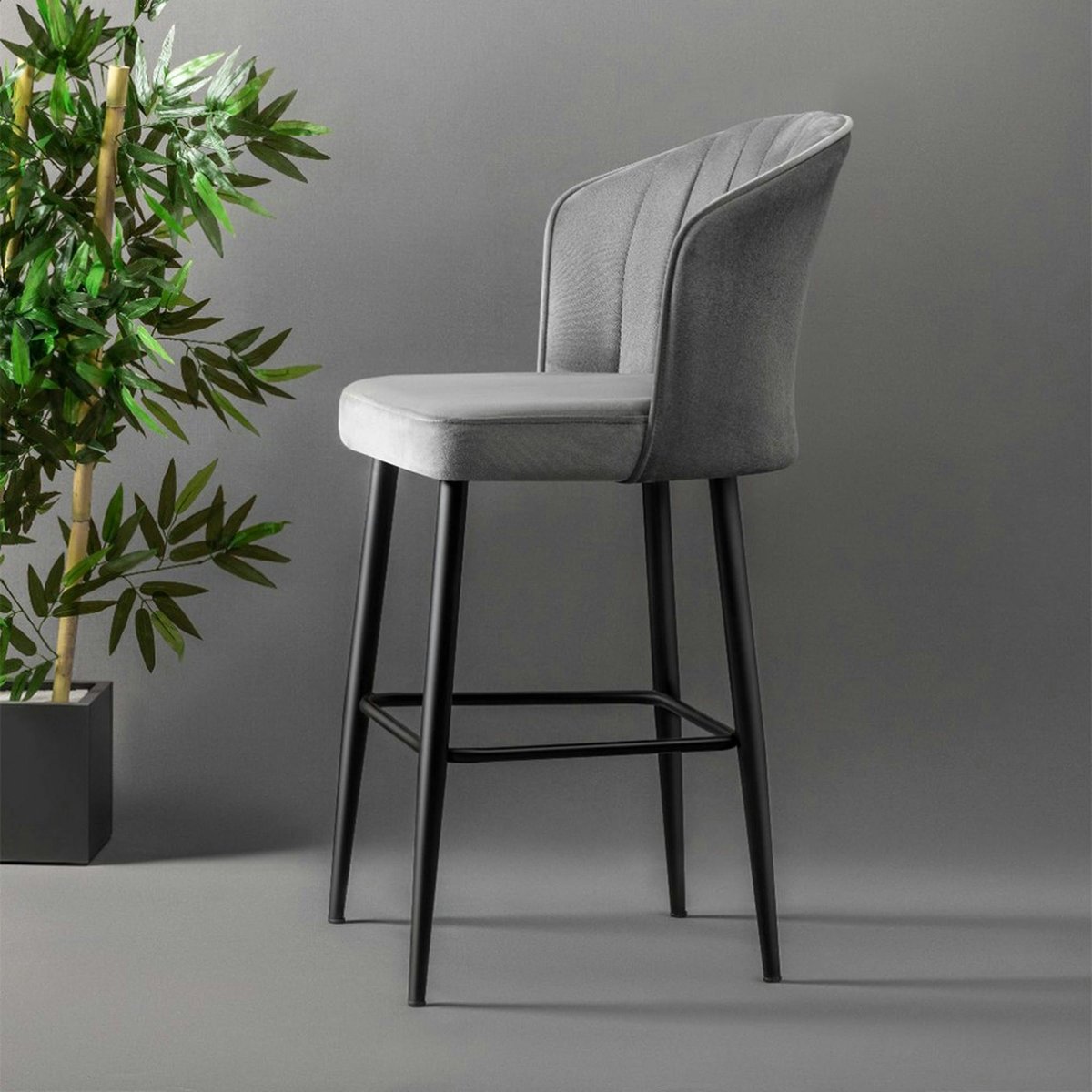 Tabouret de bar en velours (lot de 2) ROSARIO gris, PIER IMPORT