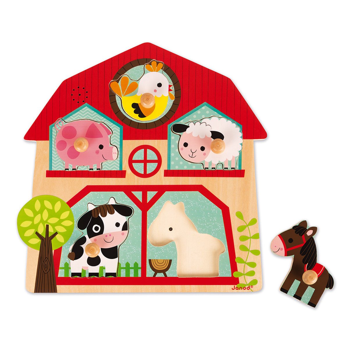 Puzzle Musical Copains Ferme 5 Pièces rouge, JANOD