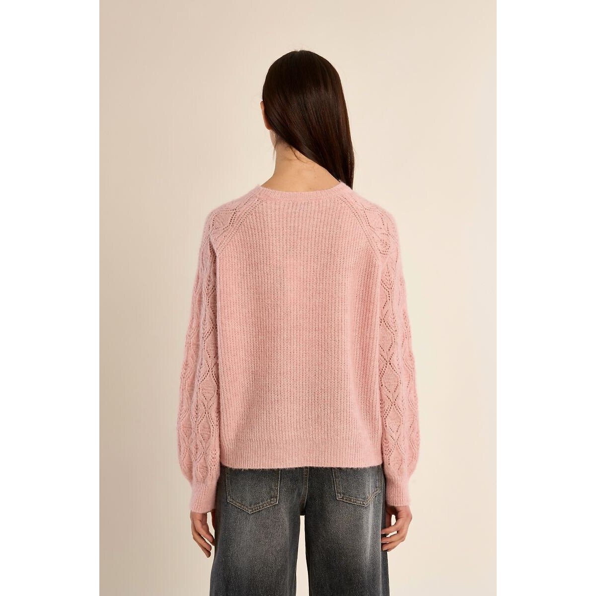 Crew Neck Jumper with Openwork Sleeves pink, MOLLY BRACKEN
