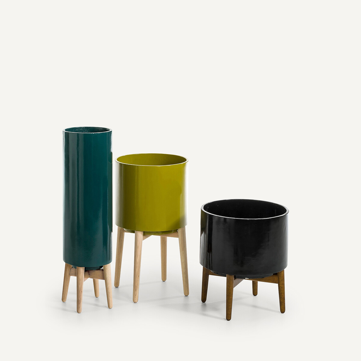 Cache-pot sur pied en hévéa H70cm, Florian bleu paon, AM.PM
