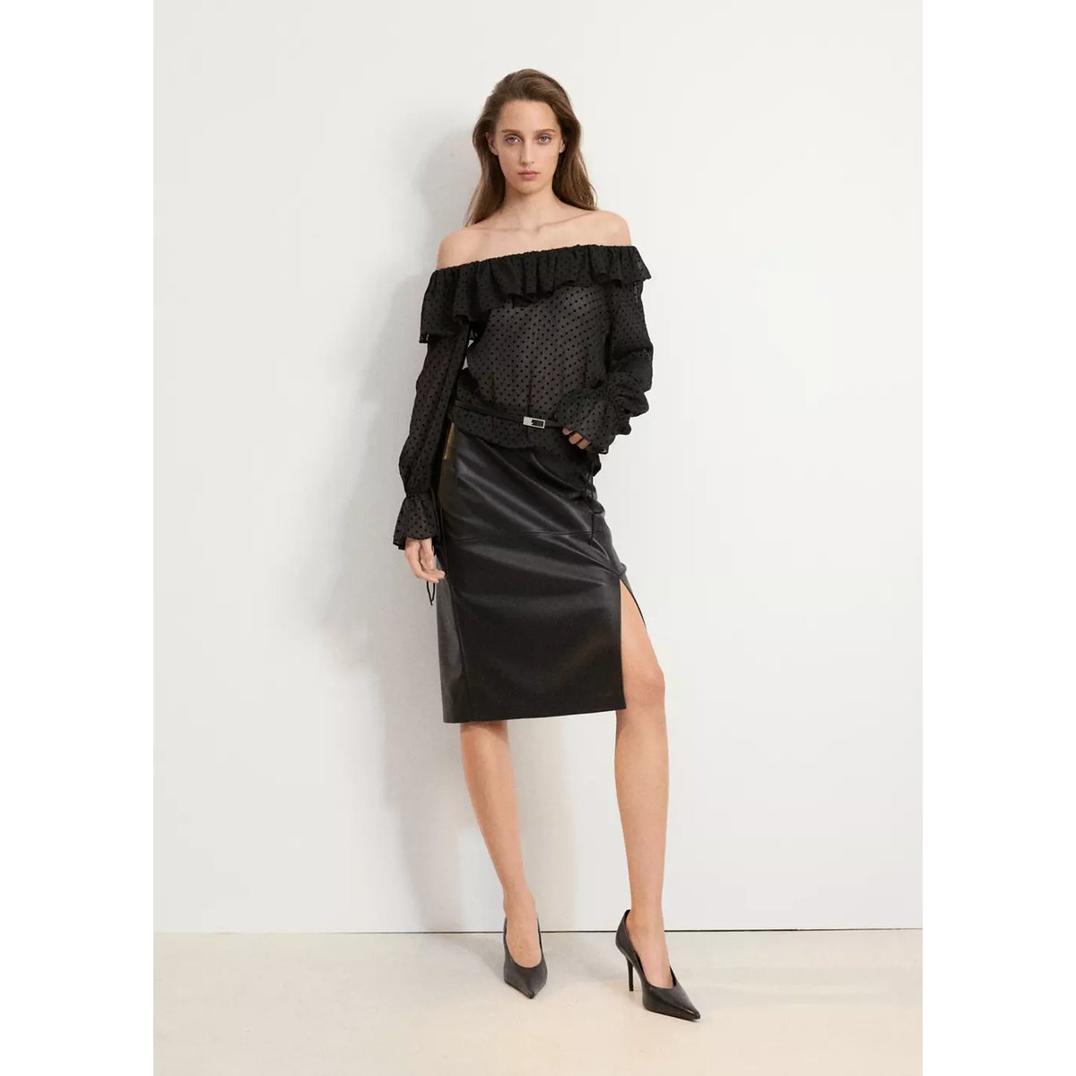 Blouse semi-transparente pois noir, MANGO