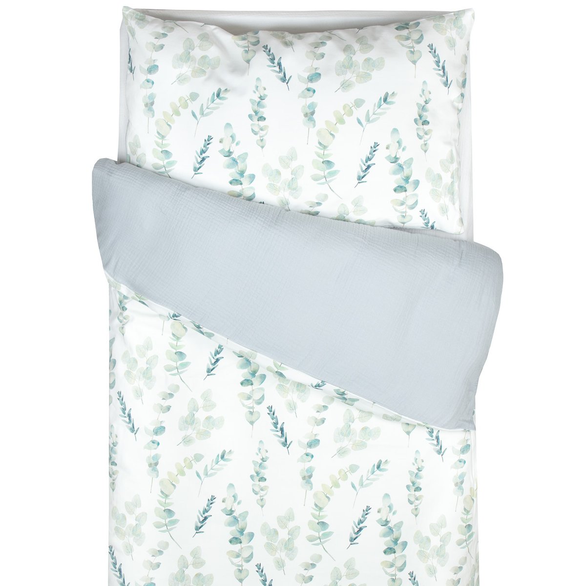 Parure de lit réversible en gaze de coton EUCALYPTUS eucalyptus, vert, gris, SEVIRA KIDS
