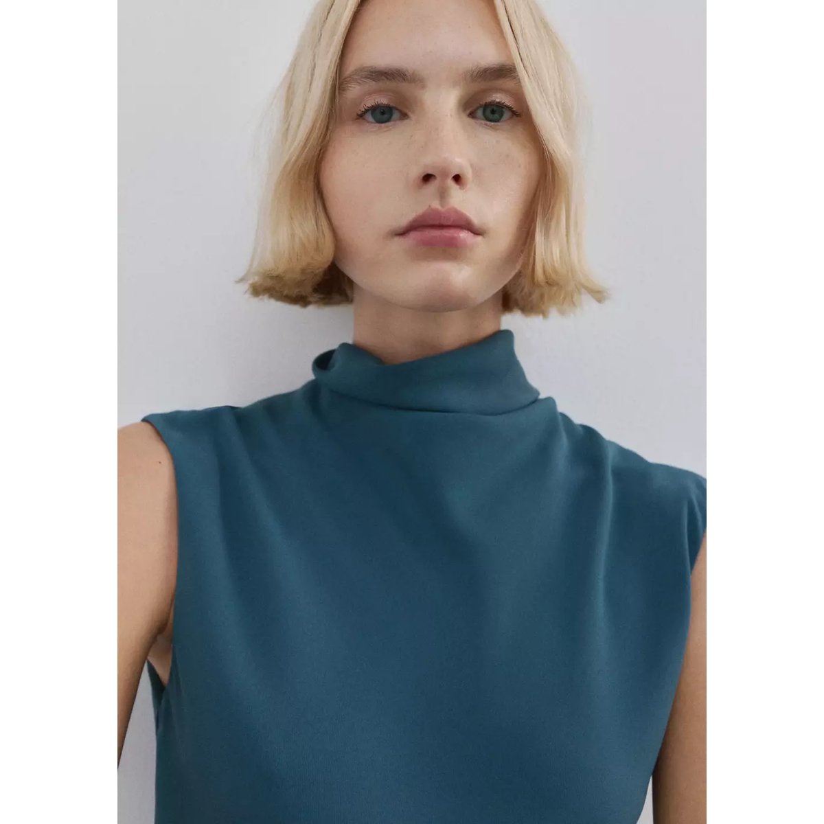 Robe longue à col drapé bleu, MANGO