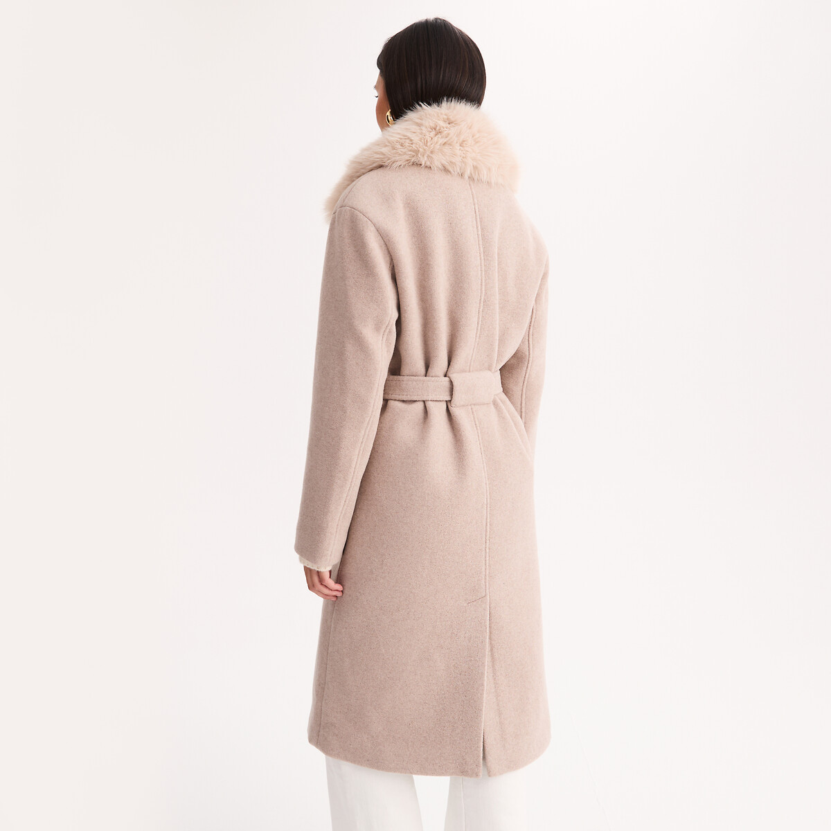 Cappotto in misto lana, con collo morbido e rimovibile beige chiné, ANNE WEYBURN