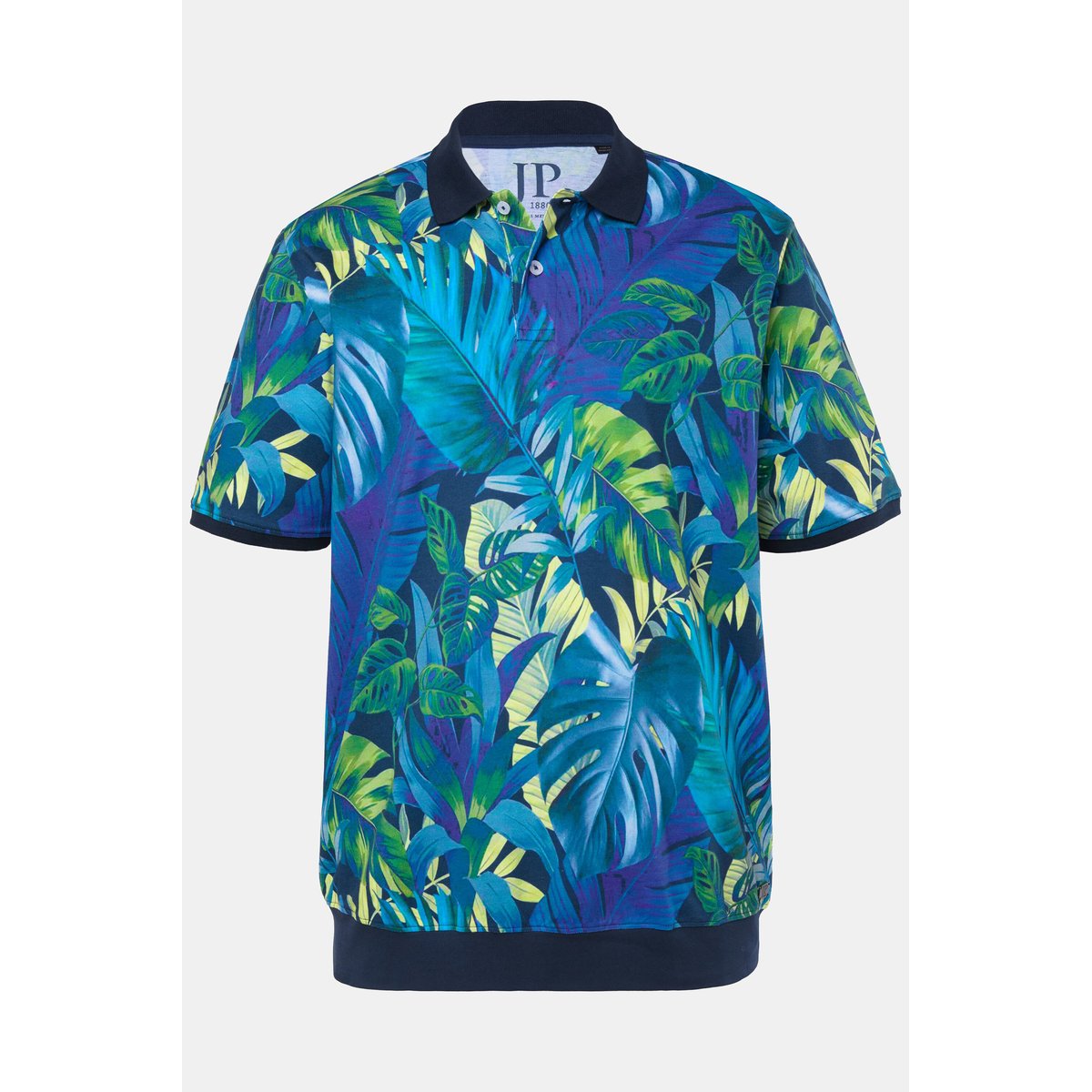 Polo en piqué motif feuilles bleu marine, JP1880